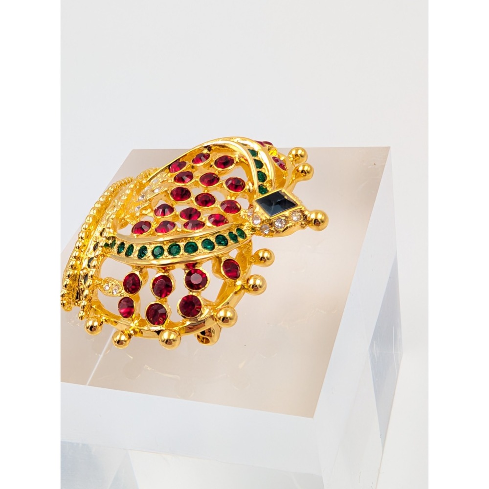 Vtg Kenneth Jay Lane Kjl Crown Brooch Pin Red Gre… - image 6